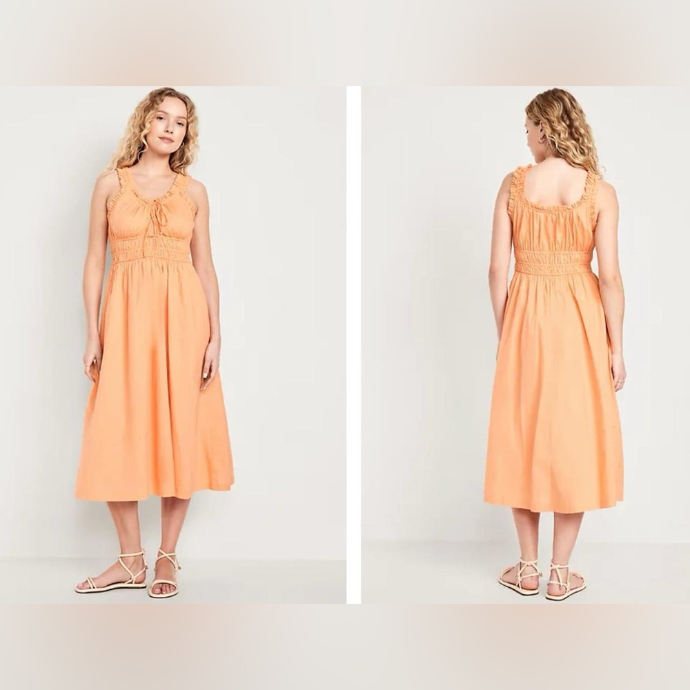 NWT Old Navy Orange Waist-Defined Ruffled Midi Dress